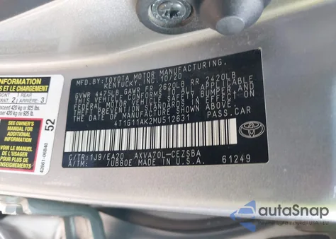 2021 Toyota Camry Se from USA, damaged, VIN 4T1G11AK2MU512631